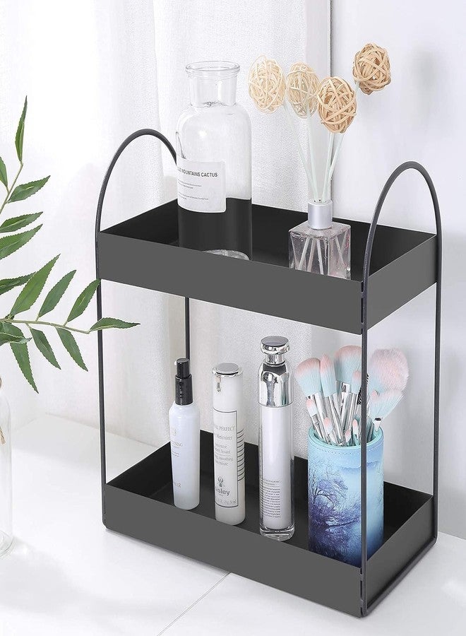 TechSrmaji 2-Tier Countertop Organizer Kitchen Shelf Vanity Tray Cosmetic Makeup Storage Kitchen Spice Rack Standing Shelf (Black-Metal),Cosmetics - Image 3